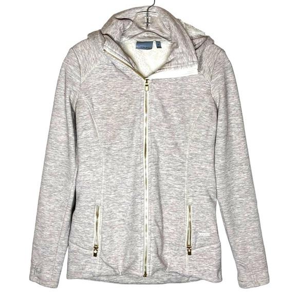 ATHLETA  Luxe Stronger Hoodie Faux Fur Lined Zip Up Jacket Sz XS Oatmeal - Picture 1 of 12